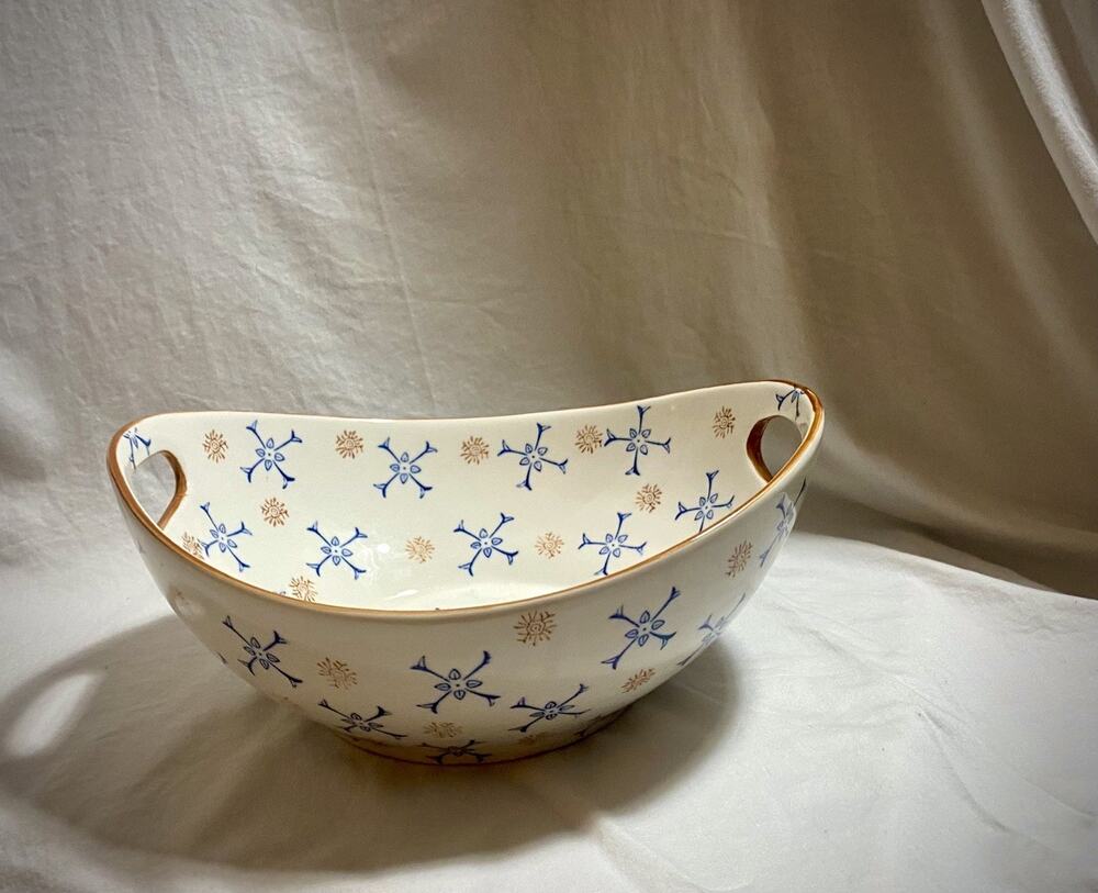 Temptations Stoneware Ovenware Blue/Brown 11 1/4" Handled Bowl Atomic Starburst